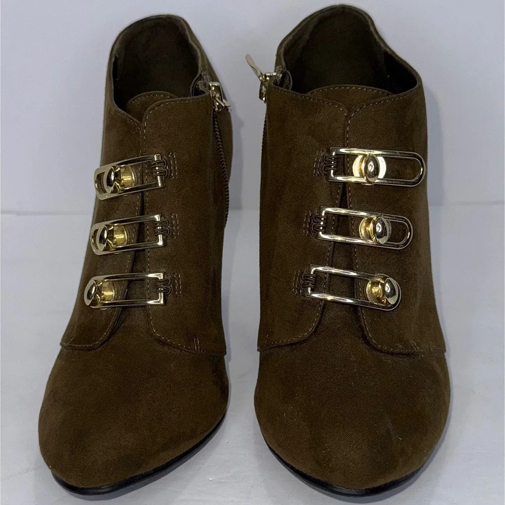LimeLight Vittoria Brown Stiletto Ankle‎ Booties Zip 8.5 Witchy Officesiren Y2K